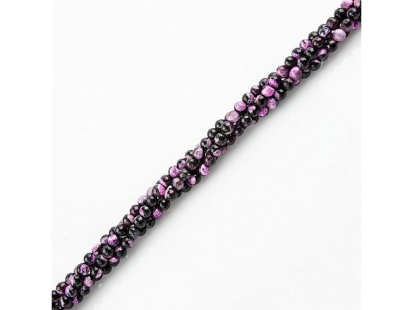 Black / Fuchsia Fired Agate Gemstone Beads, 6mm Faceted Round (strand)