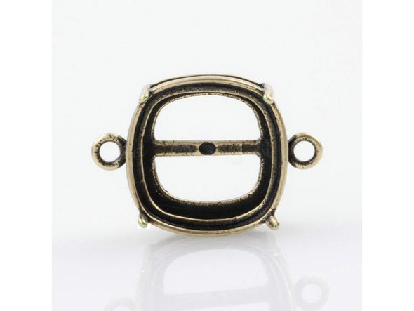 Bezel Setting for 12mm Cushion Stone, 2 Loops - Ant. Brass Plate (Each)