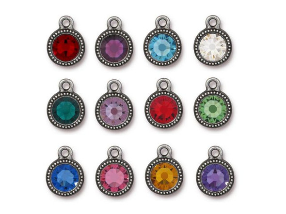 TierraCast Charms with Birthstone Mix of Crystals - Antiqued Pewter Plated (pack)