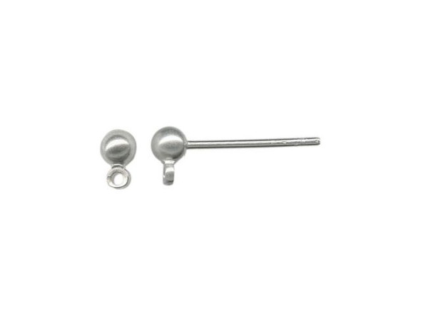 Stainless Steel Earring Post Finding w White Plated Loop / 3mm Ball (72 pcs)