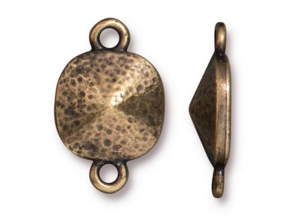 TierraCast Hammered 10mm Cushion Setting, 2 Loop - Antiqued Brass Plated (Each)