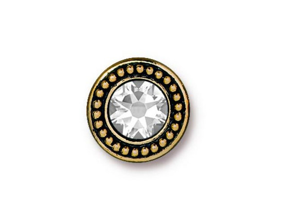 TierraCast Button w 34ss Crystal Flatback - Antiqued Gold Plated (each)