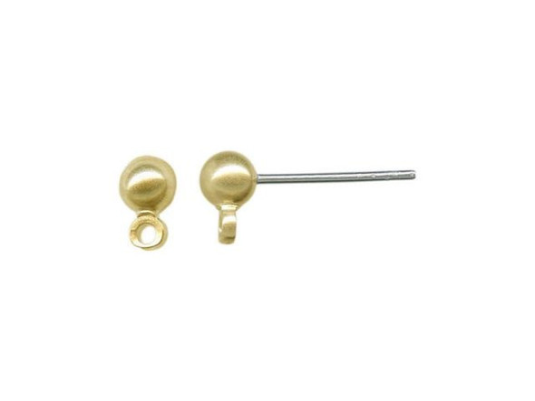 Stainless Steel Earring Post Finding w Gold Plated Loop / 4mm Ball (72 pieces)