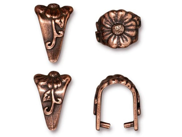 TierraCast Blossom Prong Bail, Pinch Bail,Antiqued Copper Plated (Each)