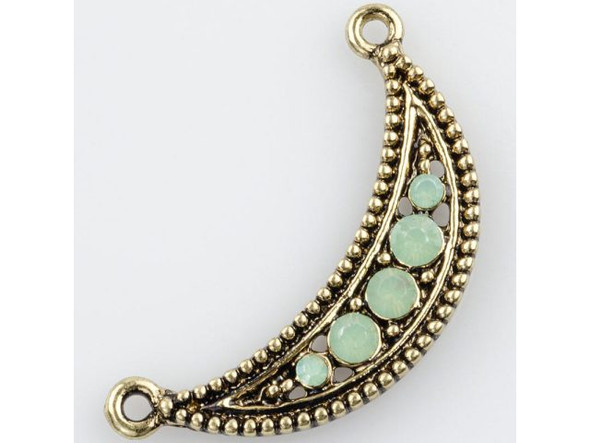 Embellished Green Opal Crescent 2-Loop Focal Connector - Antiqued Gold Plated (each)