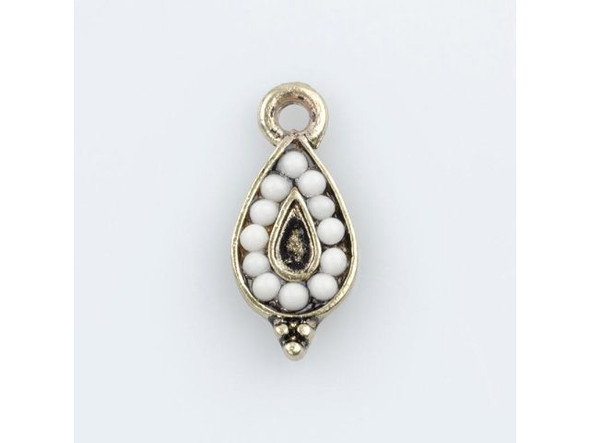 Embellished Blossom Beaded Teardrop Charm - Antiqued Gold Plated (Each)