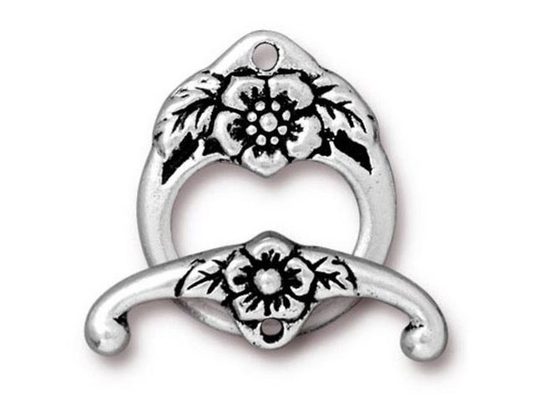 TierraCast Floral Toggle Clasp - Antiqued Silver Plated (Each)