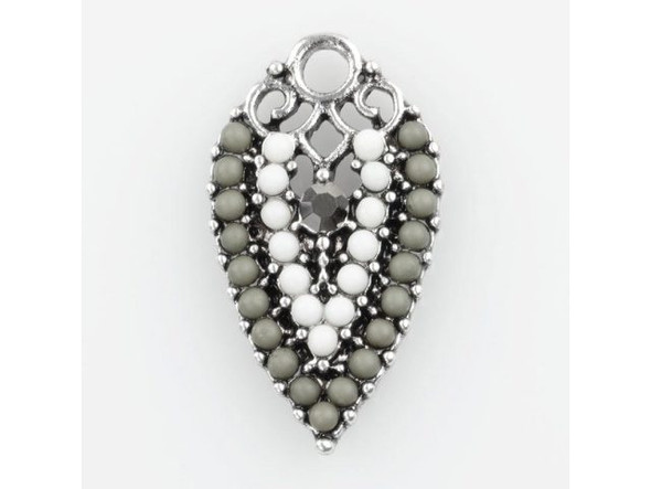 Embellished Monochromatic Reverse Drop Charm - Silver Plated (Each)
