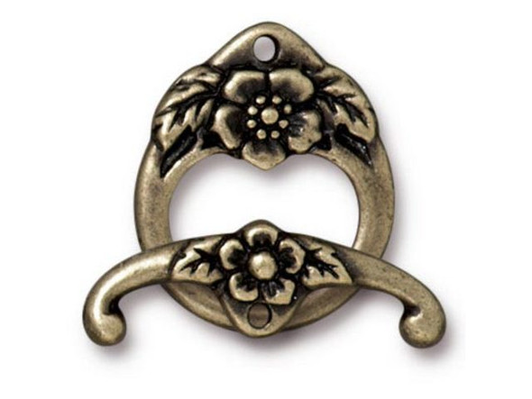 TierraCast Floral Toggle Clasp - Antiqued Brass Plated (Each)