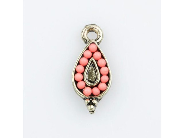 Embellished Cantaloupe Beaded Teardrop Charm - Antiqued Gold Plated (Each)