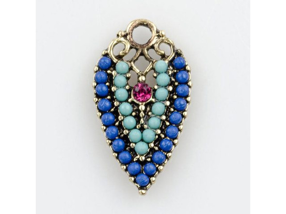 Embellished Pool Party Reverse Drop Charm - Antiqued Gold Plated (Each)