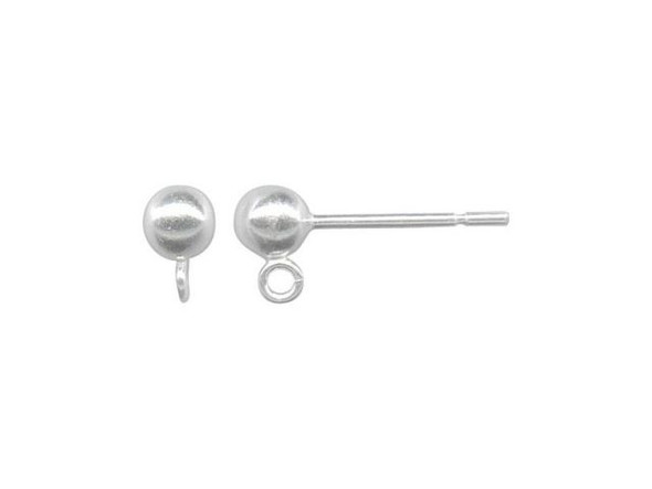 Sterling Silver Earring Post Finding w Loop and 4mm Ball (pair)