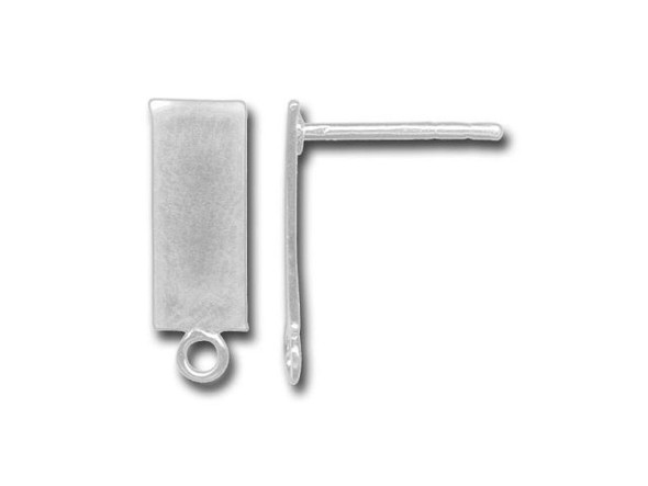 Sterling Silver Earring Post Findings, Flat Rectangle with Loop (pair)