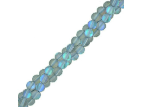 Fused Glass 6mm Round Bead, Matte Smoke AB (strand)