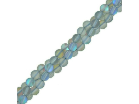 Fused Glass 6mm Round Bead, Matte Smoke AB (strand)