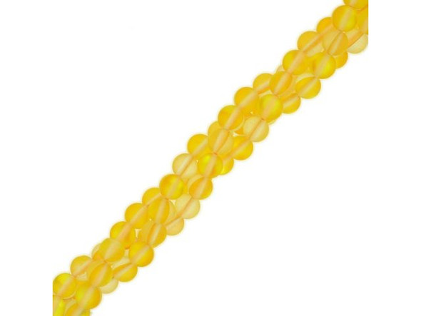 Fused Glass 6mm Round Bead, Matte Translucent Yellow AB (strand)