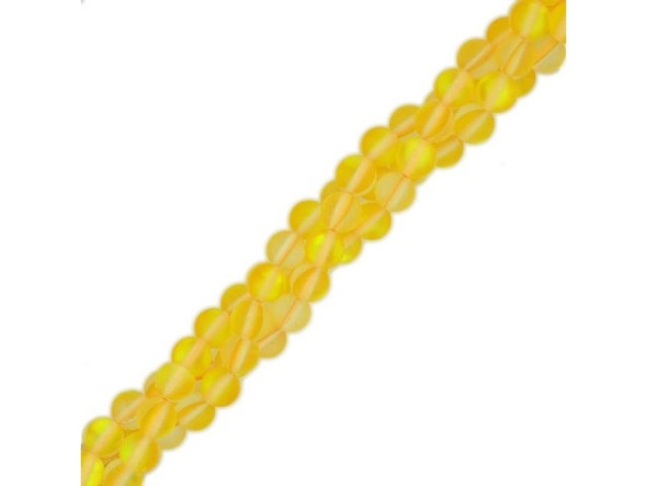 Fused Glass 6mm Round Bead, Matte Translucent Yellow AB (strand)