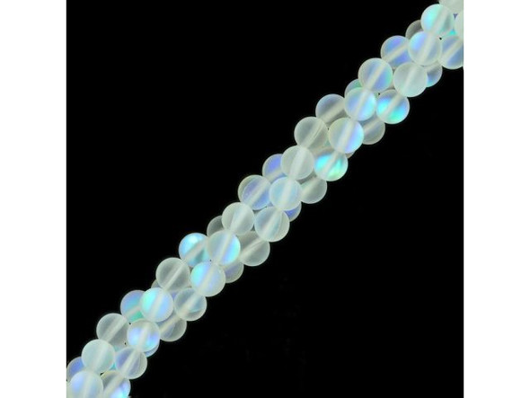 Fused Glass 6mm Round Bead, Matte Crystal AB (strand)