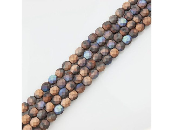 8mm Round Fire-Polish Czech Glass Bead - Glittery Matte Bronze (strand)