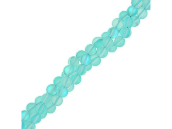 Fused Glass 6mm Round Bead, Matte Aquamarine AB (strand)