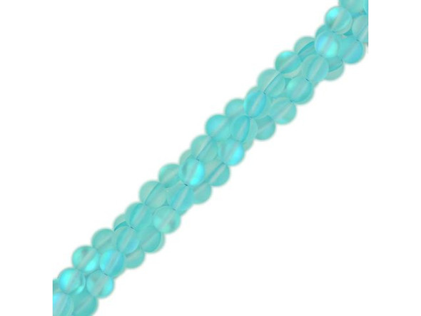 Fused Glass 6mm Round Bead, Matte Aquamarine AB (strand)