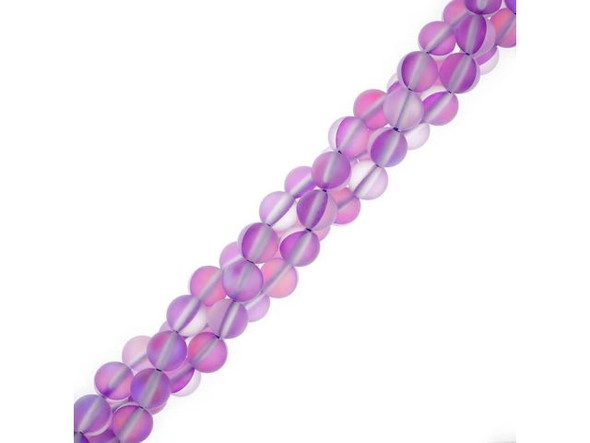 Fused Glass 6mm Round Bead, Matte Translucent Violet AB (strand)