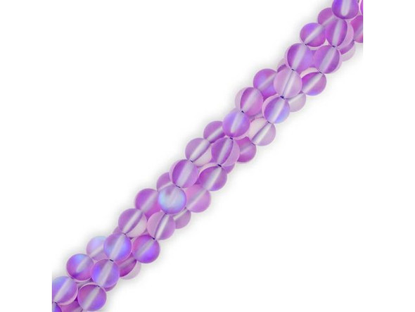 Fused Glass 6mm Round Bead, Matte Translucent Violet AB (strand)