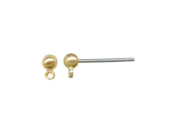 Stainless Steel Earring Post Finding w Gold Plated Loop / 3mm Ball (72 pcs)