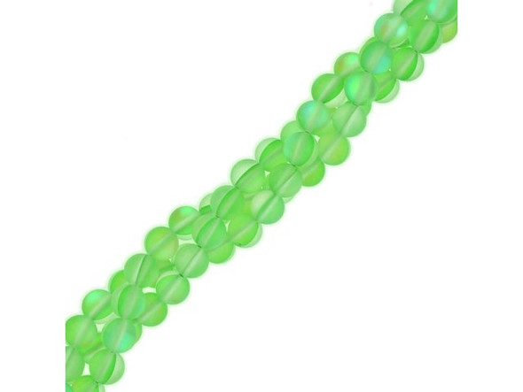 Fused Glass 6mm Round Bead, Matte Translucent Green AB (strand)