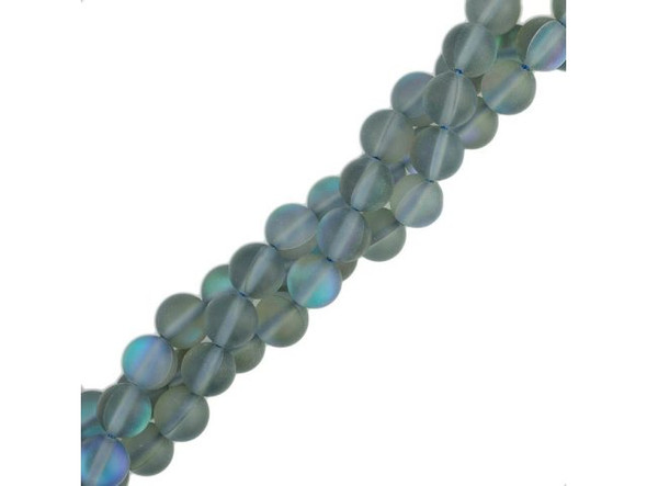 Fused Glass 8mm Round Bead, Matte Smoke AB (strand)