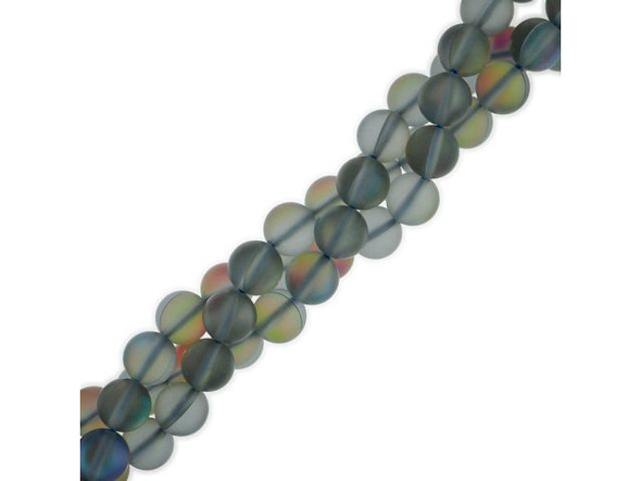 Fused Glass 8mm Round Bead, Matte Smoke AB (strand)