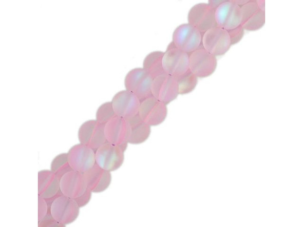 Fused Glass 8mm Round Bead, Matte Translucent Pink AB (strand)