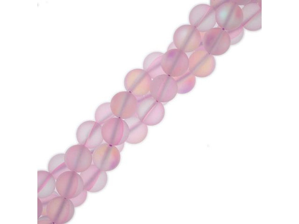 Fused Glass 8mm Round Bead, Matte Translucent Pink AB (strand)