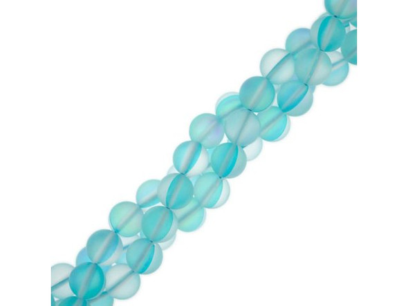 Fused Glass 8mm Round Bead, Matte Aquamarine AB (strand)