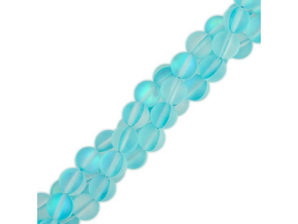 Fused Glass 8mm Round Bead, Matte Aquamarine AB (strand)