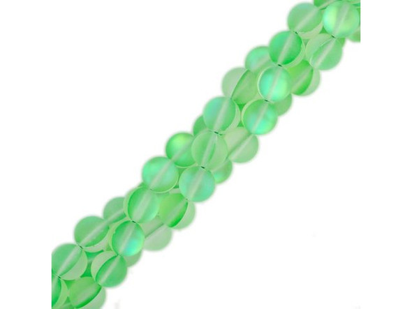 Fused Glass 8mm Round Bead, Matte Translucent Green AB (strand)