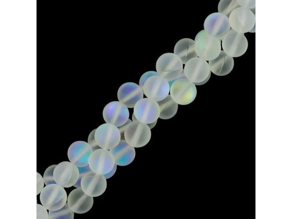 Fused Glass 8mm Round Bead, Matte Crystal AB (strand)