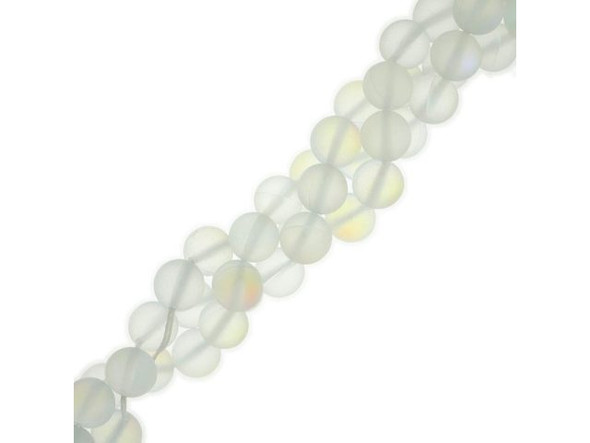 Fused Glass 8mm Round Bead, Matte Crystal AB (strand)