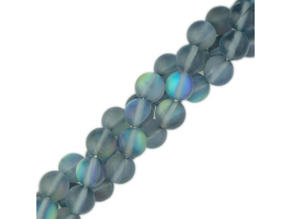 Fused Glass 10mm Round Bead, Matte Smoke AB (strand)