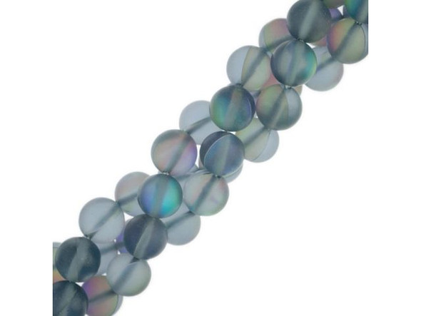 Fused Glass 10mm Round Bead, Matte Smoke AB (strand)