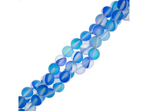 Fused Glass 8mm Round Bead, Matte Sapphire AB (strand)