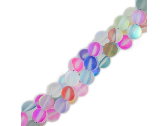 Fused Glass 8mm Round Bead, Matte AB Translucent Mix (strand)