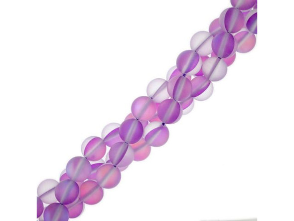 Fused Glass 8mm Round Bead, Matte Translucent Violet AB (strand)