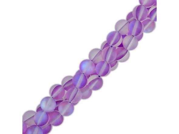 Fused Glass 8mm Round Bead, Matte Translucent Violet AB (strand)