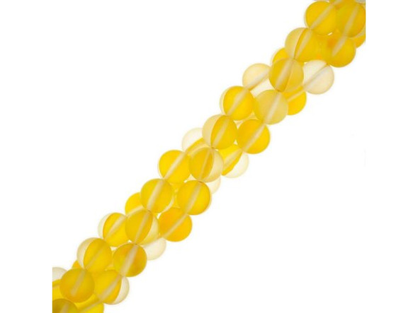 Fused Glass 8mm Round Bead, Matte Translucent Yellow AB (strand)