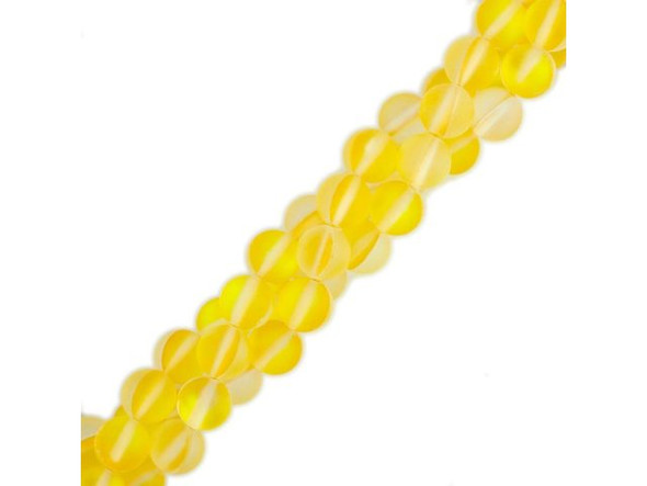 Fused Glass 8mm Round Bead, Matte Translucent Yellow AB (strand)