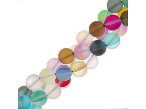 Fused Glass 10mm Round Bead, Matte AB Translucent Mix (strand)