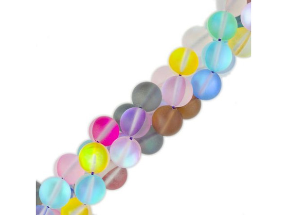 Fused Glass 10mm Round Bead, Matte AB Translucent Mix (strand)