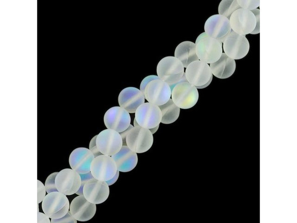 Fused Glass 10mm Round Bead, Matte Crystal AB (strand)