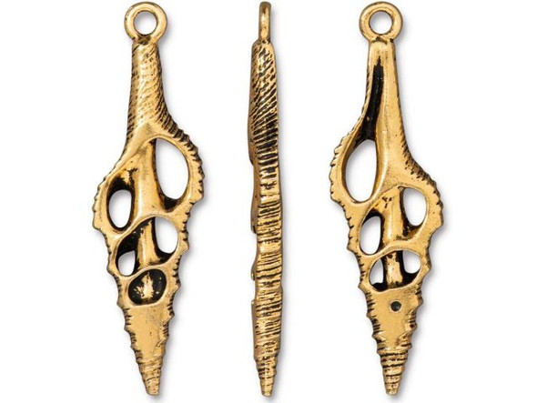 TierraCast Cut Spindle Shell Pendant - Antiqued Gold Plated (Each)